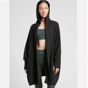 Athleta Mantra Hooded Wrap Sweatshirt Jacket Cardigan Black Small